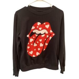 Rolling Stones Womens Long Sleeve Shirt Size S Heart Tongue Valentines Day Black